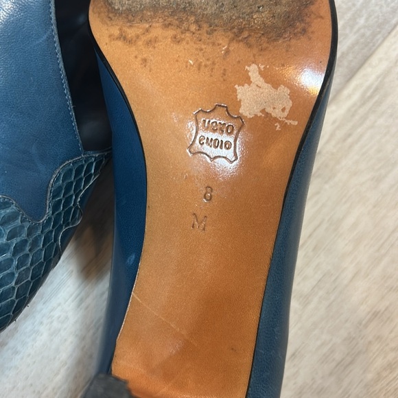 Vintage Nordstrom Italian Made Leather Heels Deep Blue Snakeskin Detail Pumps - Picture 6 of 10